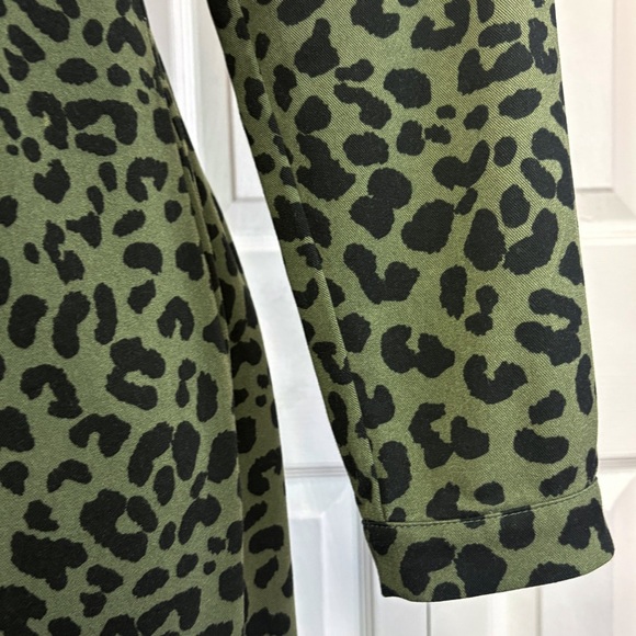 Chadwicks Green & Black Leopard Animal Print Button Down Shirt Dress 8P - Picture 7 of 16